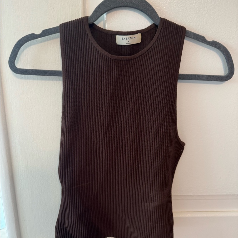 Babaton Dark Brown Ribbed Tank Top